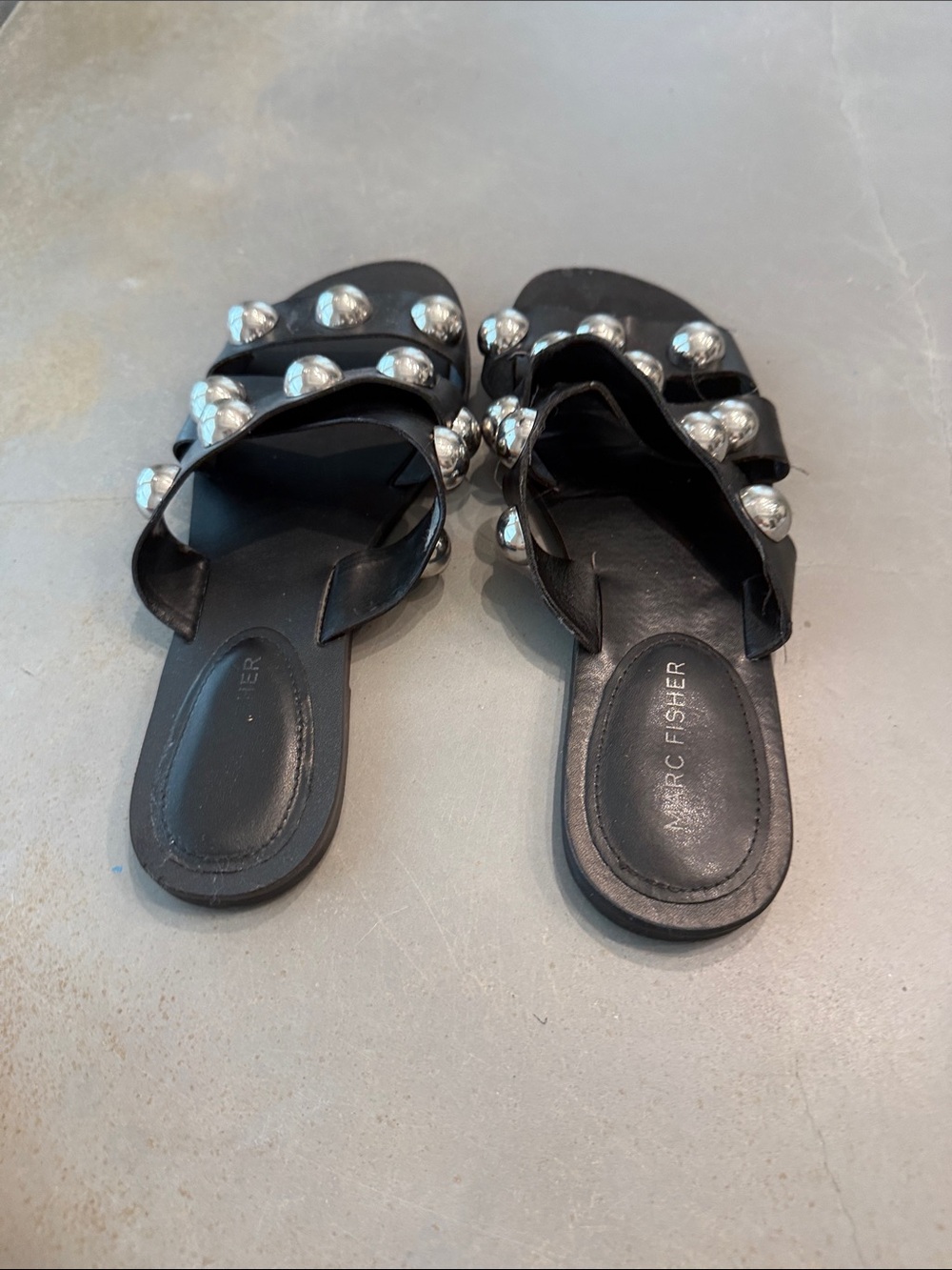 Marc Fisher Black Slide Mules with Silver Studs